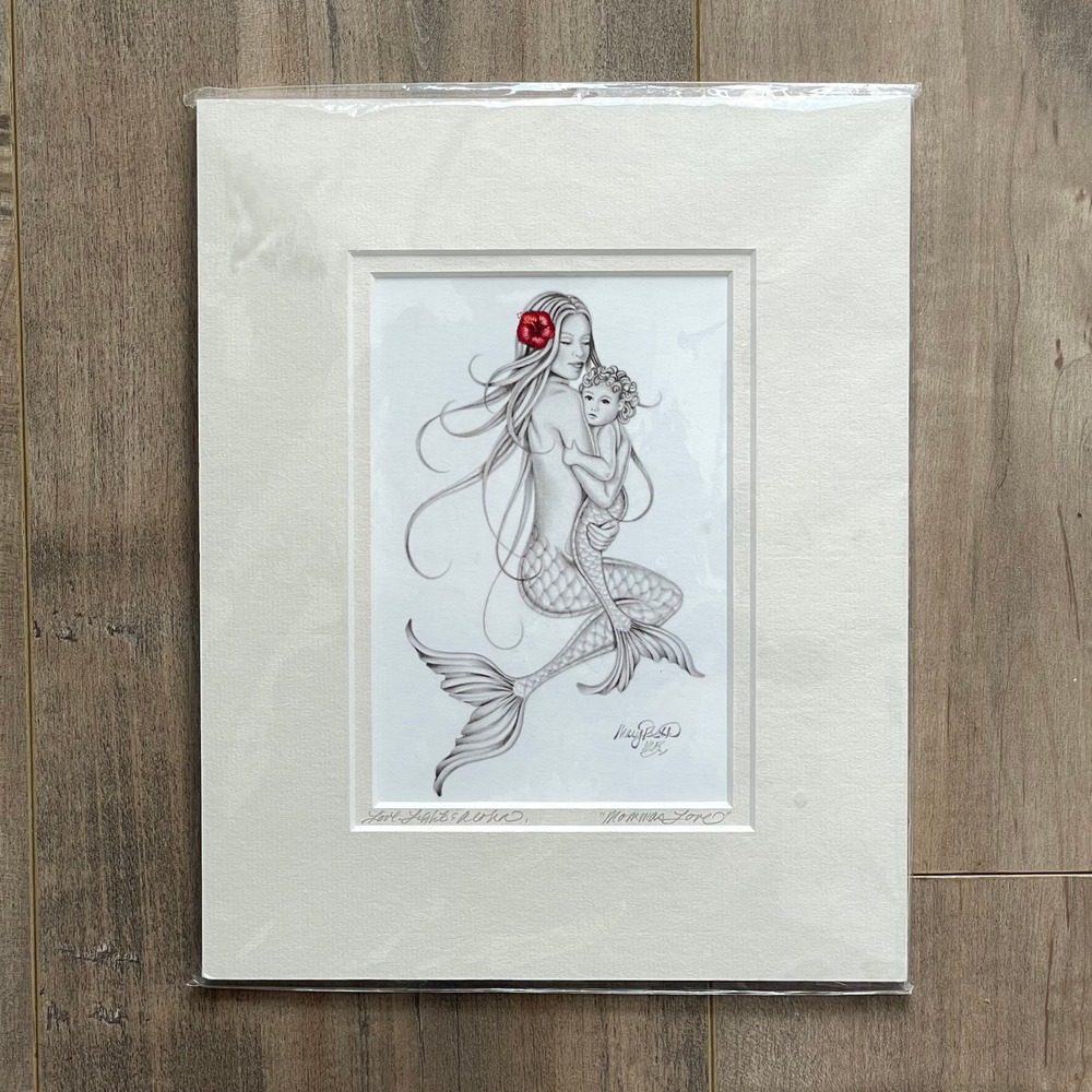 Original Art Sketch Signed Artisan Mermaid Marybeth Snider Woman & Child Hawaii